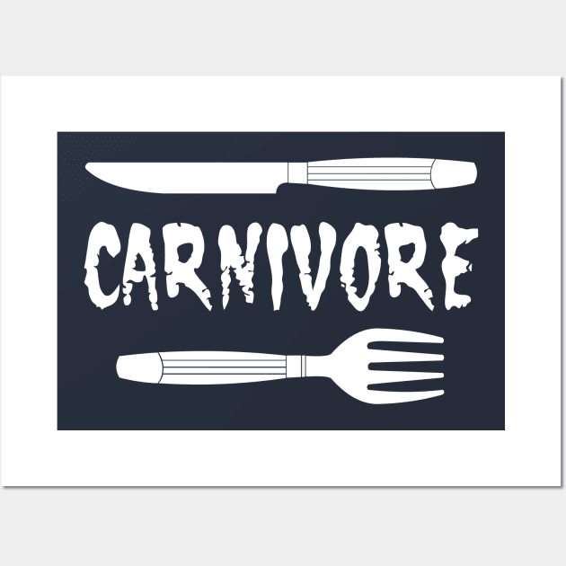 Carnivore Knife and Fork White Text Wall Art by Barthol Graphics